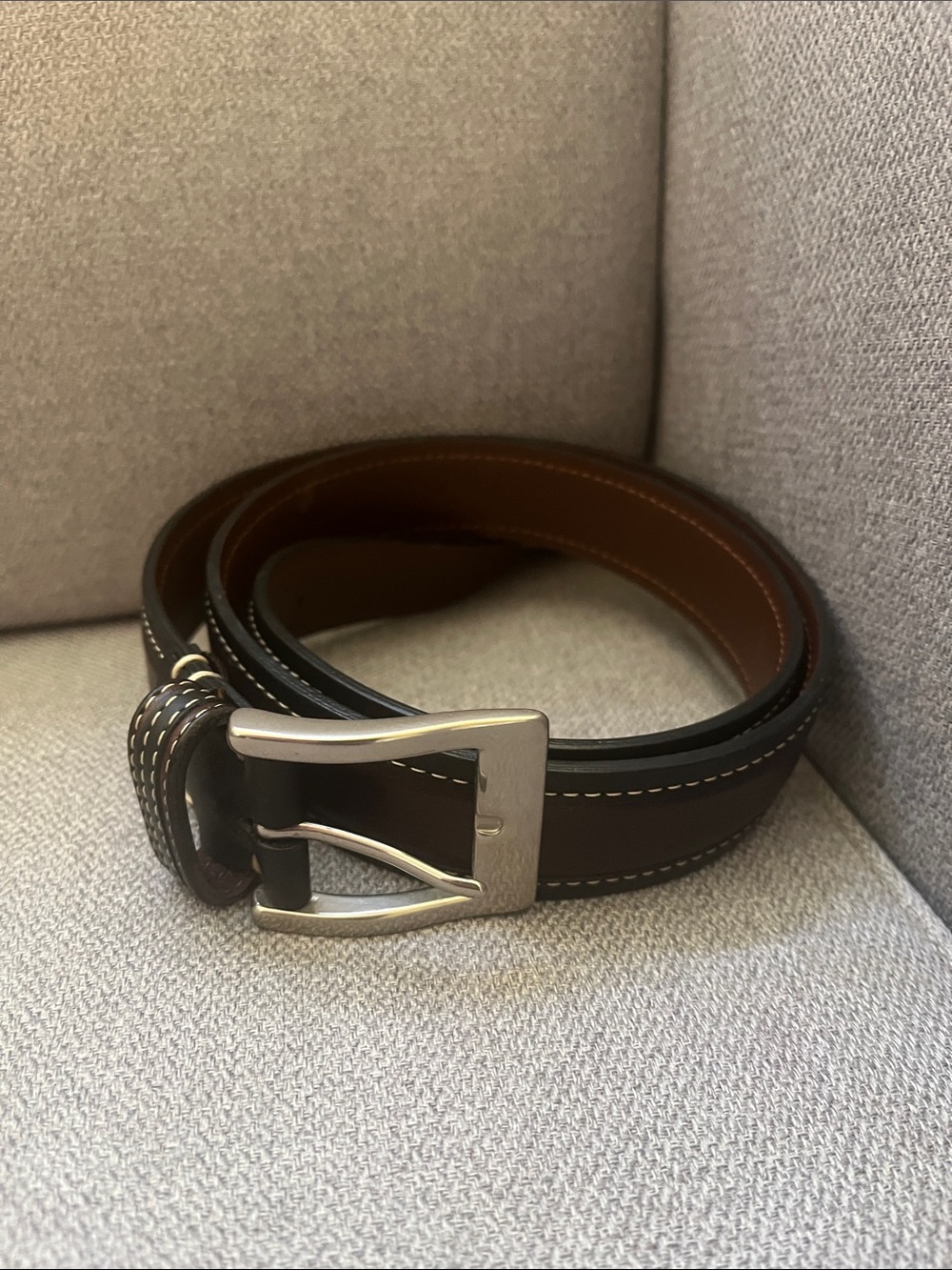 Men’s Cole Haan Leather Belt brass size 36” brown Buckle 1.5”